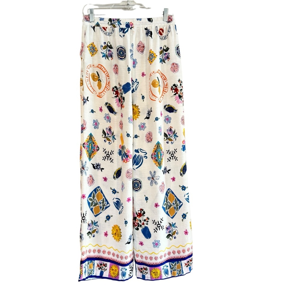 Label Of Love Anthropologie Womens M Tropical Wide Leg Linen Blend Resort Pants - Picture 5 of 16
